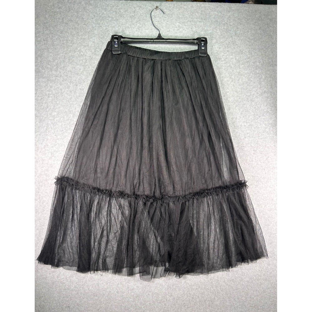 Chelsea28 Black Tulle Midi Skirt Womens XS Mesh Tiered Ruffle Elastic Waist